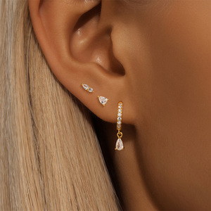 Juego de pendientes asimétricos con forma de estrella, aro CZ, colgantes, oro, plata, S925 - Product Image 4