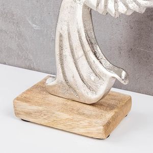 Christmas Decoration Angel Mango Wood Decorative <b>Stand</b> Wood Brown Metal Silver Angel Figure Christmas - Product Image 3