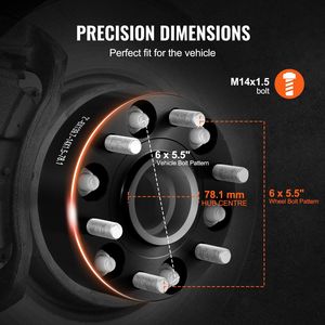 Distanziali Ruota Forgiati a 6 Fori 2 Pollici 6x5.5 Pollici, Foro Mozzo 78.1mm, Perni M14 X1.5, Adattatori Distanziali Ruota 1984-201 per Veicoli a 6 Fori - Product Image 3