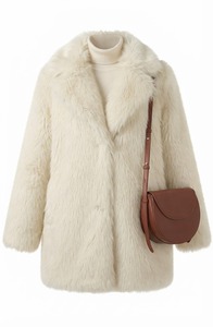 Women's for Denim Faux <b>Fur</b> <b>Trench</b> <b>Coat</b> Long Length Open Front Casual Winter Eco-Friendly Thick Fluffy Outerwear - Product Image 4