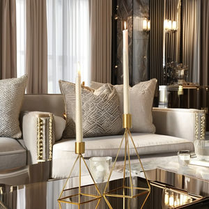 Candelabro transparente vacío de Metal de hierro de diseño elegante, candelabros de Metal de decoración personalizada a precios al por mayor, juego recubierto de Oro 2 - Product Image 1