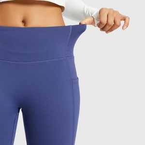 Pantalones de Mujer con Cintura Alta Elástica, Corte Acampanado, Bolsillos, Color Sólido, Tejido Elástico, Secado Rápido, Casuales, Largos, Azules, Spandex, Poliéster - Product Image 5