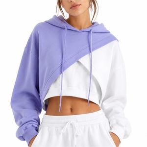 Sweat-shirt à capuche tie-dye pour femme, coupe courte, manches classiques, en molleton, style décontracté, blanc et violet, streetwear - Product Image 1