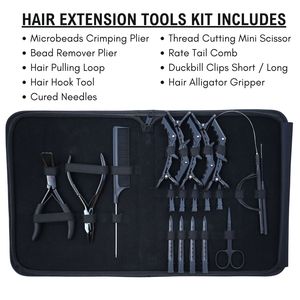 Kit professionnel d'extensions capillaires avec pince à sertir, outil de retrait de perles, aiguilles à boucle, ciseaux, peigne, pinces bec de canard et pinces à cheveux - Product Image 2