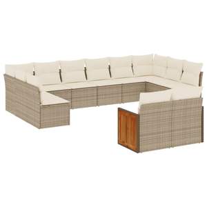 Conjunto de Sofás de Jardín de Ratán Beige para 8 Personas, Muebles de Exterior Resistentes a la Intemperie, Diseño Contemporáneo, Estructura de Madera de Teca - Product Image 2