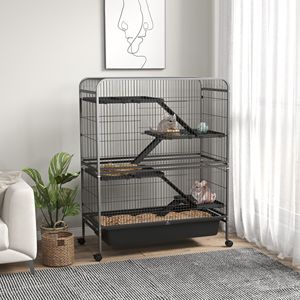Cage à lapin avec plateau amovible de hauteur 53.5 H 2 portes avant rampes et roues pour animaux de compagnie écureuil - Product Image 2