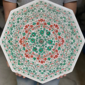 Table basse octogonale moderne et écologique en marbre avec incrustations, motif floral en Pietra Dura, décoration intérieure de luxe - Product Image 1