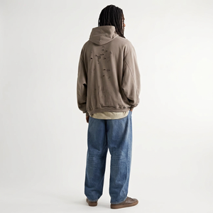 Sweat à capuche d'hiver pour homme avec logo personnalisé, effet vieilli, déchiré, vintage, délavé, coupe oversize et carrée, anti-rétrécissement, avec poche, marron, OEM - Product Image 2