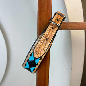 Collar de perro ajustable personalizable de alta calidad con patrón a cuadros de cuero genuino mecanizado a mano, collares de lujo para mascotas de primera calidad - Product Image 3