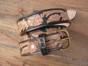 Ceintures en cuir de vachette pleine fleur OEM, style western, ceinture de cowboy tendance, véritable cuir véritable travaillé à la main - Product Image 2