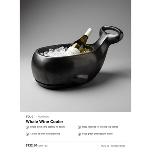 Enfriador de Vino de Aluminio Fundido en Arena - Cubitera Negra Oxidada con Diseño de Ballena para Champaña, Decoración del Hogar - Product Image 3