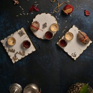 Juego de Thali de Mármol Premium con Cuencos Metálicos – Plato Religioso Tradicional con Om y Shubh Labh en Relieve para Festividades Indias - Product Image 3