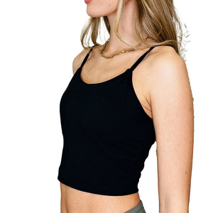 En gros Débardeur court noir pour femme à fines bretelles réglables, coupe ajustée, basique et décontracté, Fournitures de chemises pour femmes - Product Image 4