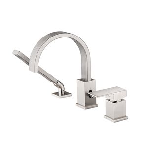 Set rubinetto vasca idromassaggio a 3 fori con doccetta e soffione a cascata, montaggio su piano, per bagno e doccia - Product Image 2