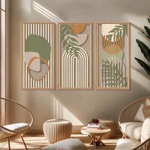 Ensemble de 3 tableaux muraux géométriques 3D Japandi, encadrés, style bohème neutre abstrait - Product Image 4