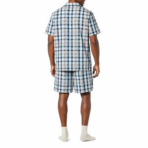 Ensemble de pyjama à manches courtes en coton écologique pour homme, motif à carreaux, vêtements de nuit décontractés avec poche poitrine, pour l'hiver, lavable en machine - Product Image 6