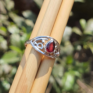 แหวนโกเมนแท้สไตล์โบฮีเมียนแพร์สีเงินสเตอร์ลิง925สำหรับผู้หญิงหินก้อนใหญ่ชุบทองสำหรับงานแต่งงานงานปาร์ตี้ - Product Image 3