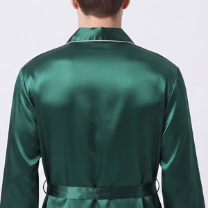 <b>Men</b> Satin Night Gown Long Sleeve With Pockets Winter Casual Sleepwear 100% Silk Smooth Fabric Sleeping Home Wear <b>Men's</b> - Product Image 4