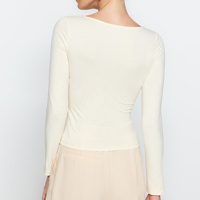 Haut vintage pour femme, coupe classique, motif uni, manches longues, coton et élasthanne, respirant, anti-rétrécissement, anti-boulochage, confortable, toutes saisons