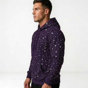Sweat-shirt à capuche unisexe à imprimé étoiles, coupe classique, décontracté, tricoté, 100 % coton, pour l'automne, avec poches - Product Image 1