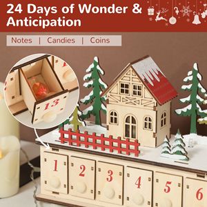 Calendario dell'Avvento Effetto Legno con 24 Luci LED e Cassetti Conto alla Rovescia per Decorazioni Natalizie - Product Image 5