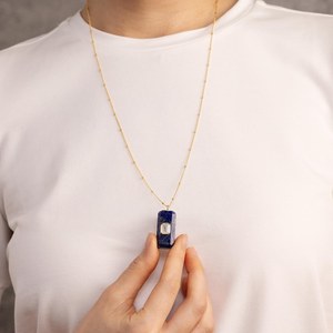 Pendentif Breloque Vintage en Argent 925 Plaqué Or Multi-couche avec Perles en Pierre Naturelle Lapis Lazuli et Pierre de Lune Véritable - Product Image 2