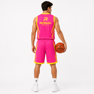 Uniforme de Baloncesto Rosa y Amarillo RONAL SPORTS, Sublimado, Transpirable, Conjunto de Camiseta sin Mangas y Pantalones Cortos, Personalizado para Adultos Unisex 2026 - Product Image 4