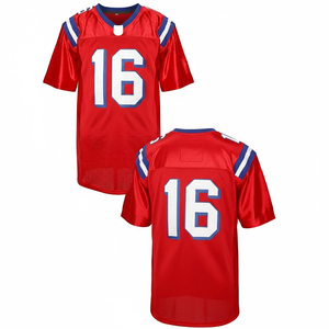 <b>Red</b> American Football Jersey V-Neck Short Sleeve Mesh Breathable Uniform Number 16 for Men Adult All Seasons - Product Image 1