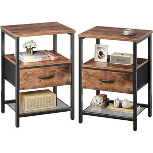 Set of 2 Nightstands with Fabric Drawer and Mesh Shelf <b>Side</b> <b>Table</b> with <b>Storage</b> Nightstand Set - Product Image 1