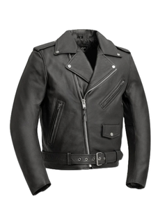 Veste en cuir d'hiver chaude pour homme de style motard à col rond respirant en toile de rue personnalisée à manches longues pour taille adulte - Product Image 1
