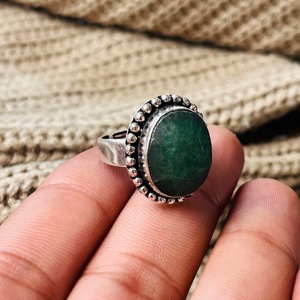 Green onyx <b>Ring</b> <b>Boho</b> Brass <b>Ring</b> for Women Vintage Brass <b>Ring</b> Oxidized Silver <b>ring</b> Bedded <b>ring</b> for women - Product Image 2