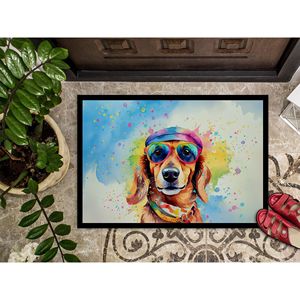 Teckel Hippie Dawg paillasson antidérapant lavable faible pile 24H X 36W intérieur extérieur tapis d'entrée pour porte d'entrée - Product Image 3