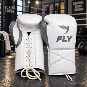Gants de boxe professionnels en cuir blanc avec fermeture à lacets pour adultes, conçus pour l'entraînement, respirants - Product Image 4