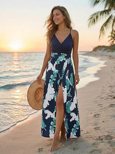 Vestido Maxi Ligero de Verano para Mujer, Estilo Casual, Cuello en V, Abertura Lateral, Ideal para Bodas, Playa o Vacaciones, 2026 - Product Image 4