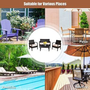4-Piece <b>Garden</b> Patio Rattan Conversation Set with Loveseat Sofas and <b>Coffee</b> <b>Table</b> - Product Image 2