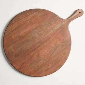 Planche à découper ronde en bois rustique avec poignée de suspension, épaisse, durable, compatible couteaux, finition rustique pour couper, servir et décorer - Product Image 1