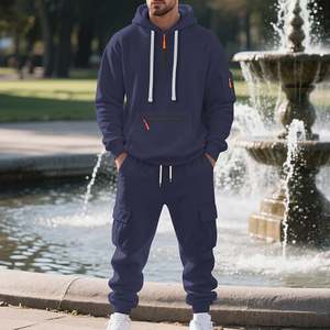 Tracksuits 2 Piece Hoodie Cargo Sweatpants Set Fleece Sweatsuits Casual Athletic Jogging Suit for Men 1/4 <b>Zip</b> Closure with Hood - Product Image 3