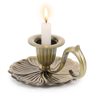 Antique Brass Chamberstick <b>Candle</b> Holder Handled Flower Petal <b>Dish</b> Base Vintage Brass Taper Stand Table Centerpiece Decor Gift - Product Image 1