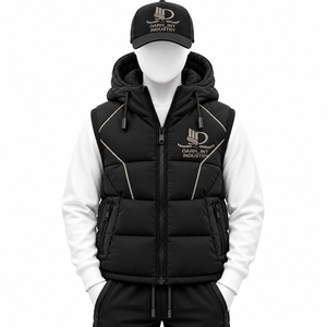 <b>Men's</b> <b>Black</b> Hooded Puffer <b>Vest</b> with Zipper Front and custom cap embroidery Logo - Product Image 1