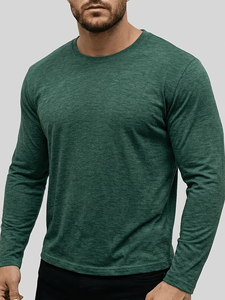 Men's Short Sleeve Neck Solid <b>Green</b> Cotton Jersey Casual T-Shirt Regular Fit Breathable Knitted Fabric 180g Eco-Friendly Back - Product Image 4