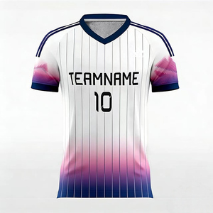 เสื้อฟุตบอลลายจุดสีชมพูแบบกำหนดเองสำหรับผู้ใหญ่ คอวี แขนสั้น ระบายอากาศได้ดี ผลิตจากโพลีเอสเตอร์  ชุดทีมแบบสั่งทำพิเศษ - Product Image 2