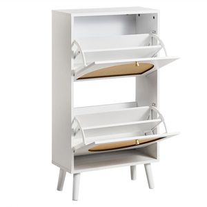 FCH 2 Dump Buckets High Feet Rattan Shoe Cabinet 54*24*98cm White Frame Particle Board Plastic Rattan Original W Shoe Racks - Product Image 5