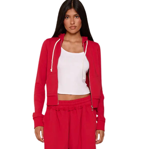 Women's Solid Cropped <b>Full</b> <b>Zip</b> <b>Hoodie</b> Tracksuit Two-Piece Casual Lounge Set Relaxed Fit Elastic Waist Wide Leg Eco-Friendly - Product Image 3
