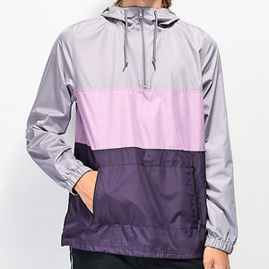 เสื้อแจ็คเก็ตกันลมแบบมีฮู้ดสำหรับผู้ชาย สีบล็อกกิ้ง ซิป ¼  ลำลอง ใส่ได้ทั้งฤดูใบไม้ผลิและกิจกรรมกลางแจ้ง สีม่วง เทา ชมพู ผลิตจากโพลีเอสเตอร์ - Product Image 1