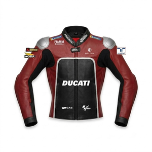 เสื้อแจ็คเก็ตหนังแท้ Jorge Martin MotoCP Rucati ทำจากหนังวัว/หนังจิงโจ้ ตัดเย็บตามขนาด พร้อมรูระบายอากาศ สำหรับขี่มอเตอร์ไซค์/แข่งรถ รุ่น CE - Product Image 1
