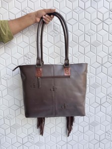 New Designer Women Cowhide Fringe Tote Bag Stylish Lather <b>Purse</b> Hair on Hide Carving Hand Tooled Bags for Multi Use - Product Image 4