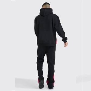 Conjunto de Sudadera con Capucha Negra y Pantalones Deportivos para Hombre, Diseño Color Block, Tejido de Felpa, Casual, Ecológico, 100% Algodón, Ropa de Invierno - Product Image 2