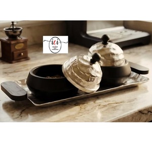 Ensemble de plats de service de mariage en aluminium martelé argenté poli, écologique, de luxe moderne, de forme irrégulière - Product Image 2