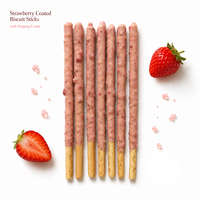 Bâtonnets de biscuits enrobés de chocolat saveur fraise en gros avec bonbons pétillants, snacks croustillants pour enfants