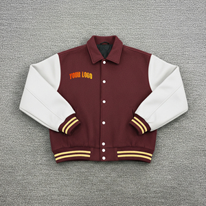 Veste universitaire pour homme en laine/polyester marron et blanc, doublée en laine, séchage rapide, respirante, logo brodé, fermeture boutonnée sur le devant, décontractée - Product Image 1
